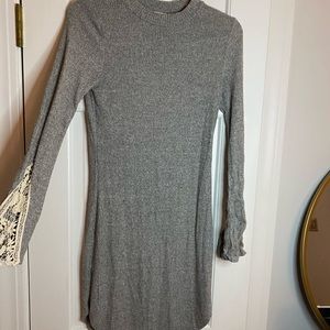 grey sweater dress w/ lace sleeves